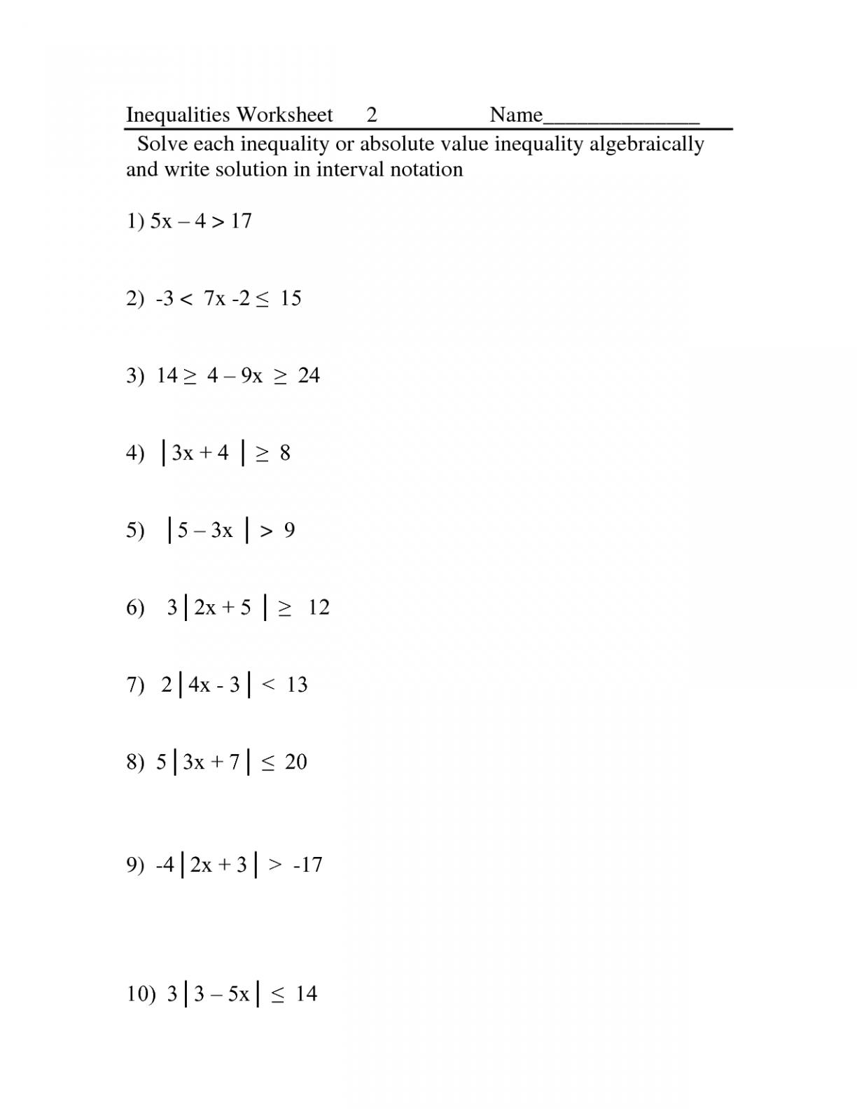 30 Absolute Value Equations Worksheet Algebra 2