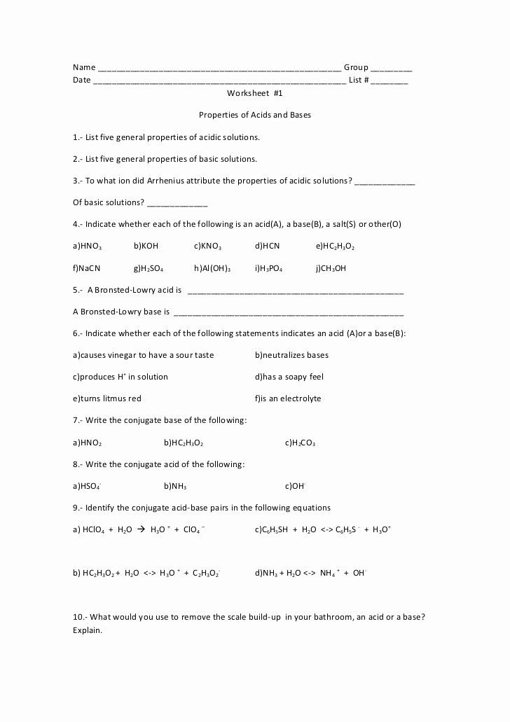 30 Acid Base Worksheet Answer Key