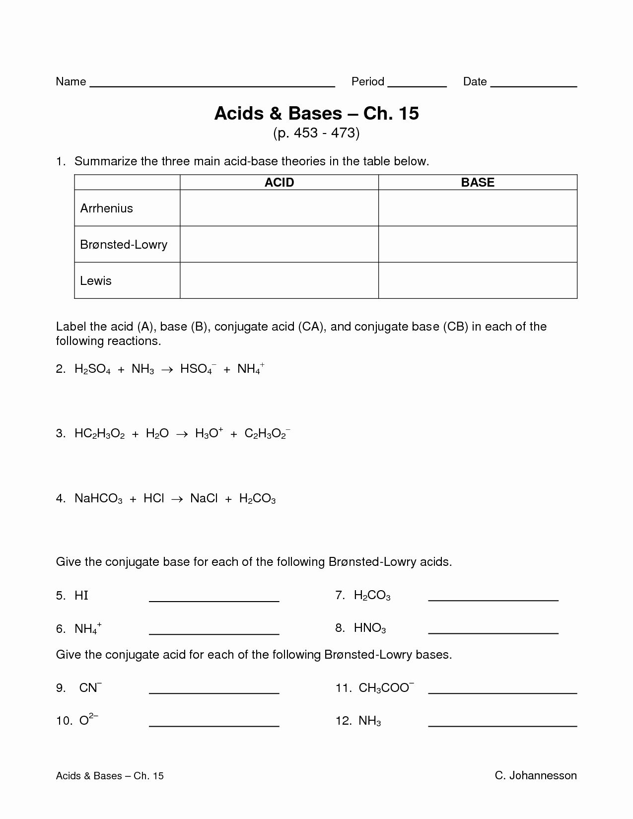 30 Acid Base Worksheet Answer Key