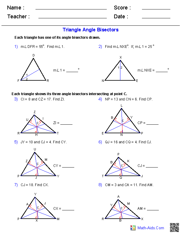 30 Angle Bisectors And Perpendicular Bisectors Worksheet