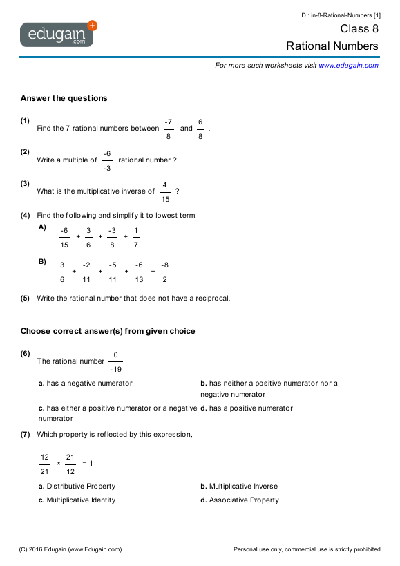 30 Comparing And Ordering Rational Numbers Worksheet Pdf