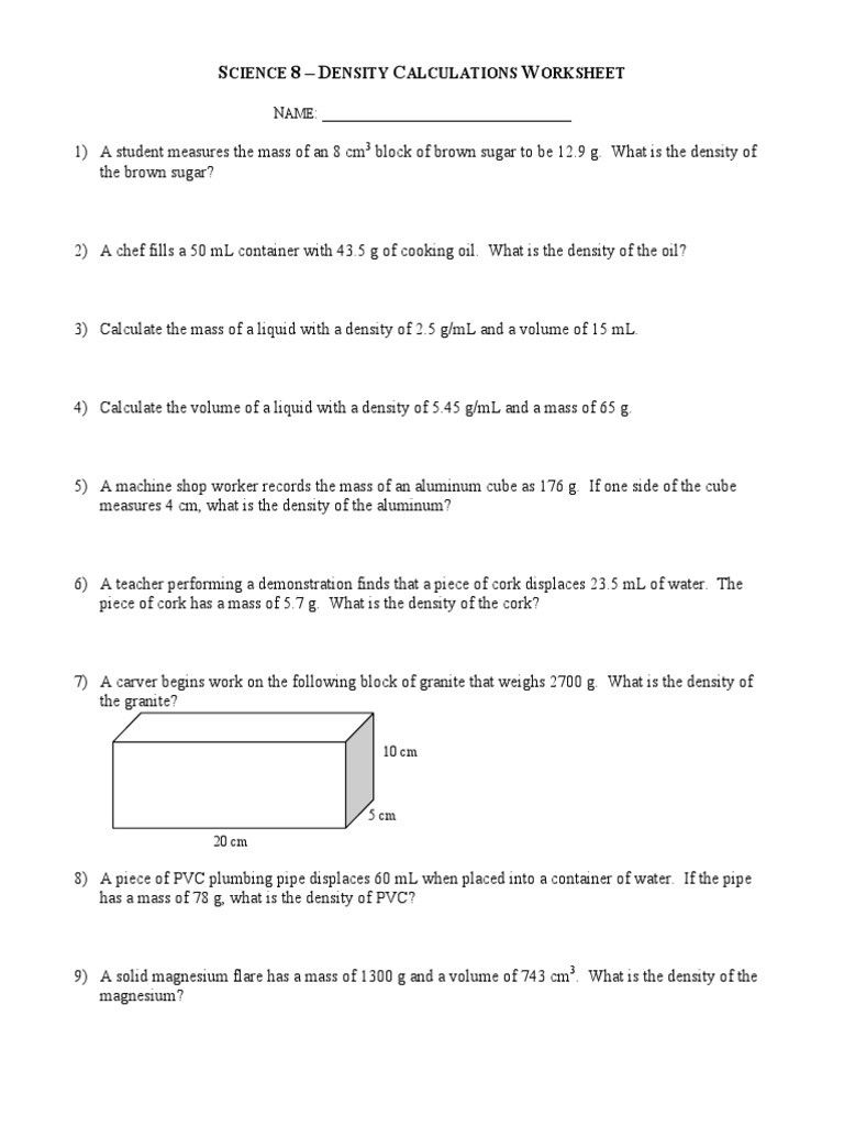 30 Density Mass And Volume Worksheet With Answers