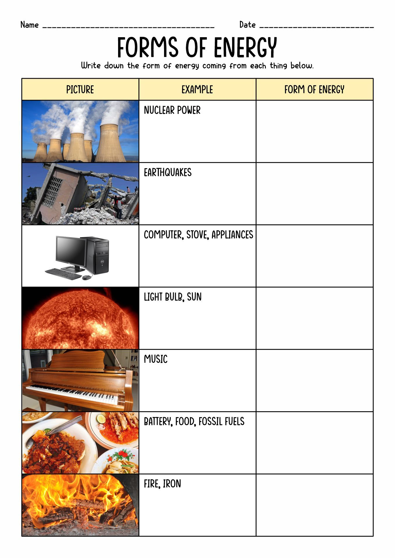 30 Forms Of Energy Worksheets