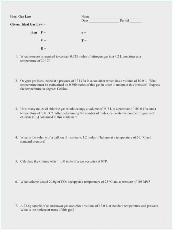 30 Gas Laws Ideal Gas Law Worksheet