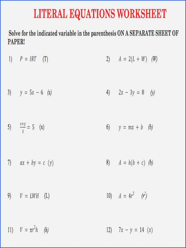 30 Literal Equations Worksheet With Answers Pdf