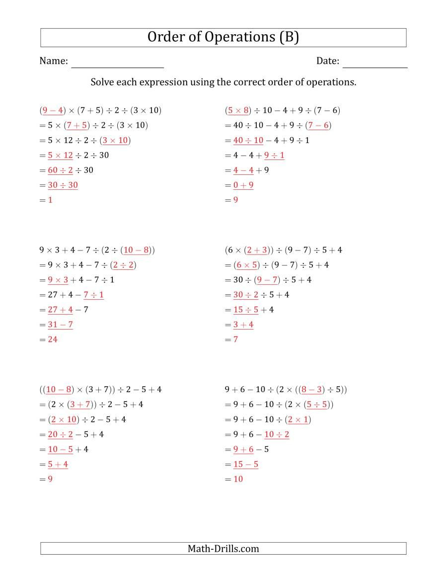 30 Order Of Operations Integers Worksheet Pdf