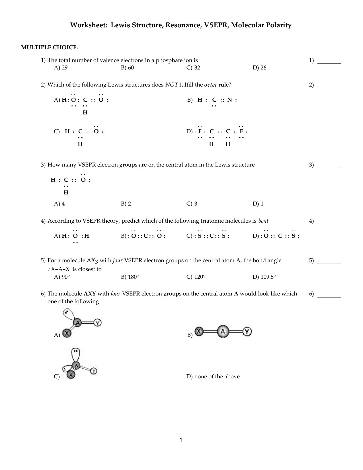 30 Vsepr Worksheet With Answers