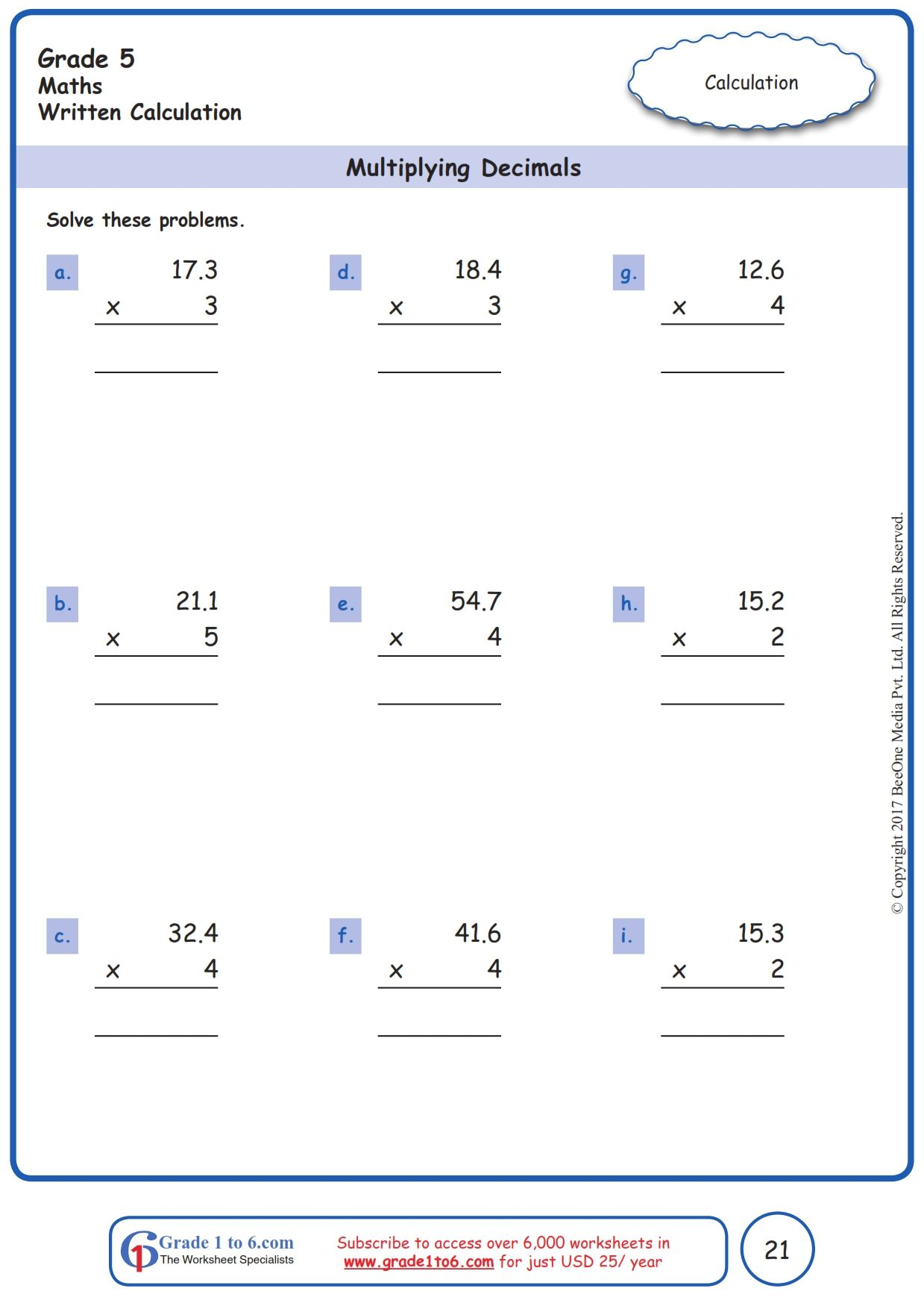 30 Free Multiplication Worksheets 5Th Grade