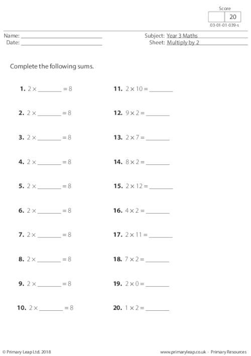 30 Multiplication By 2 Worksheets Free