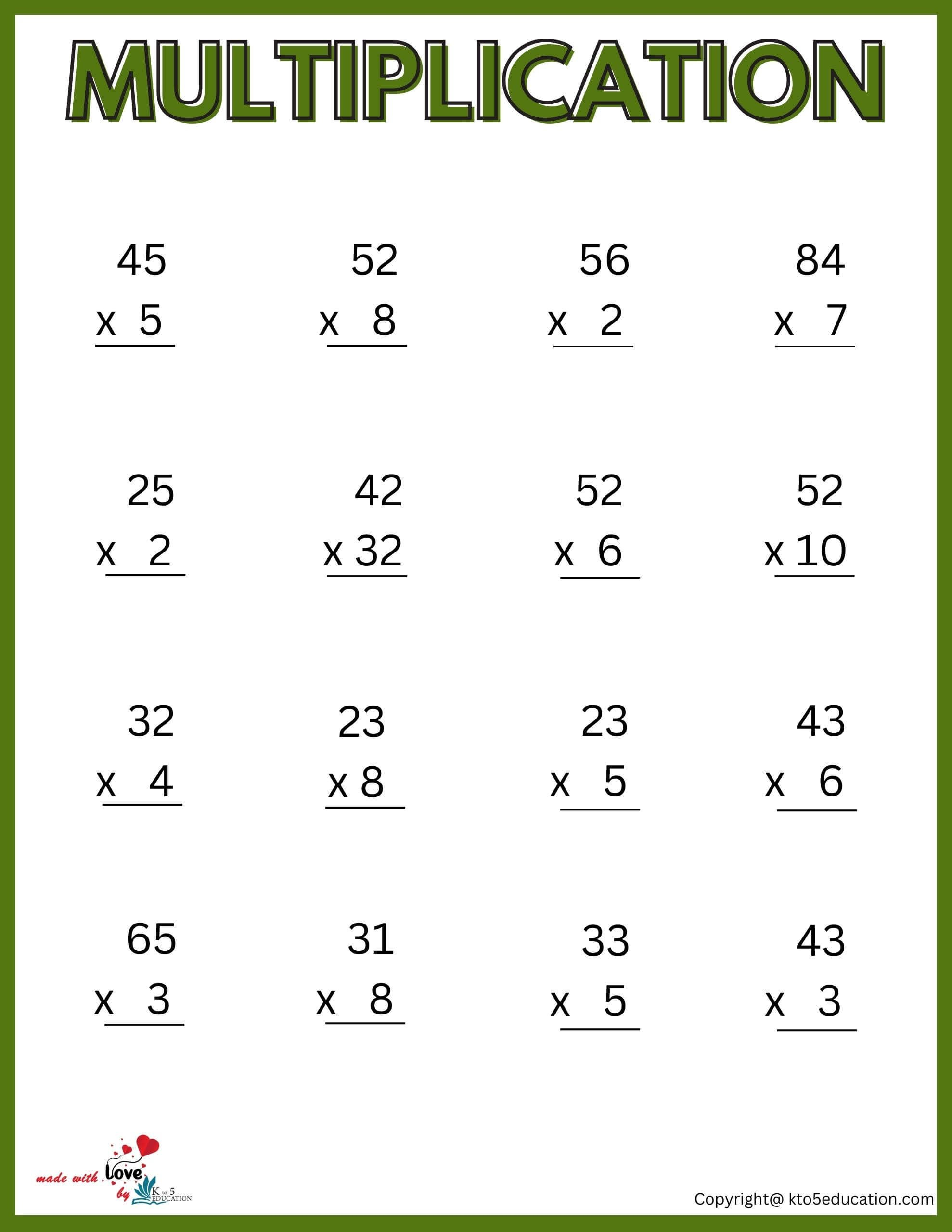 30 Multiplication Worksheets Grade 2