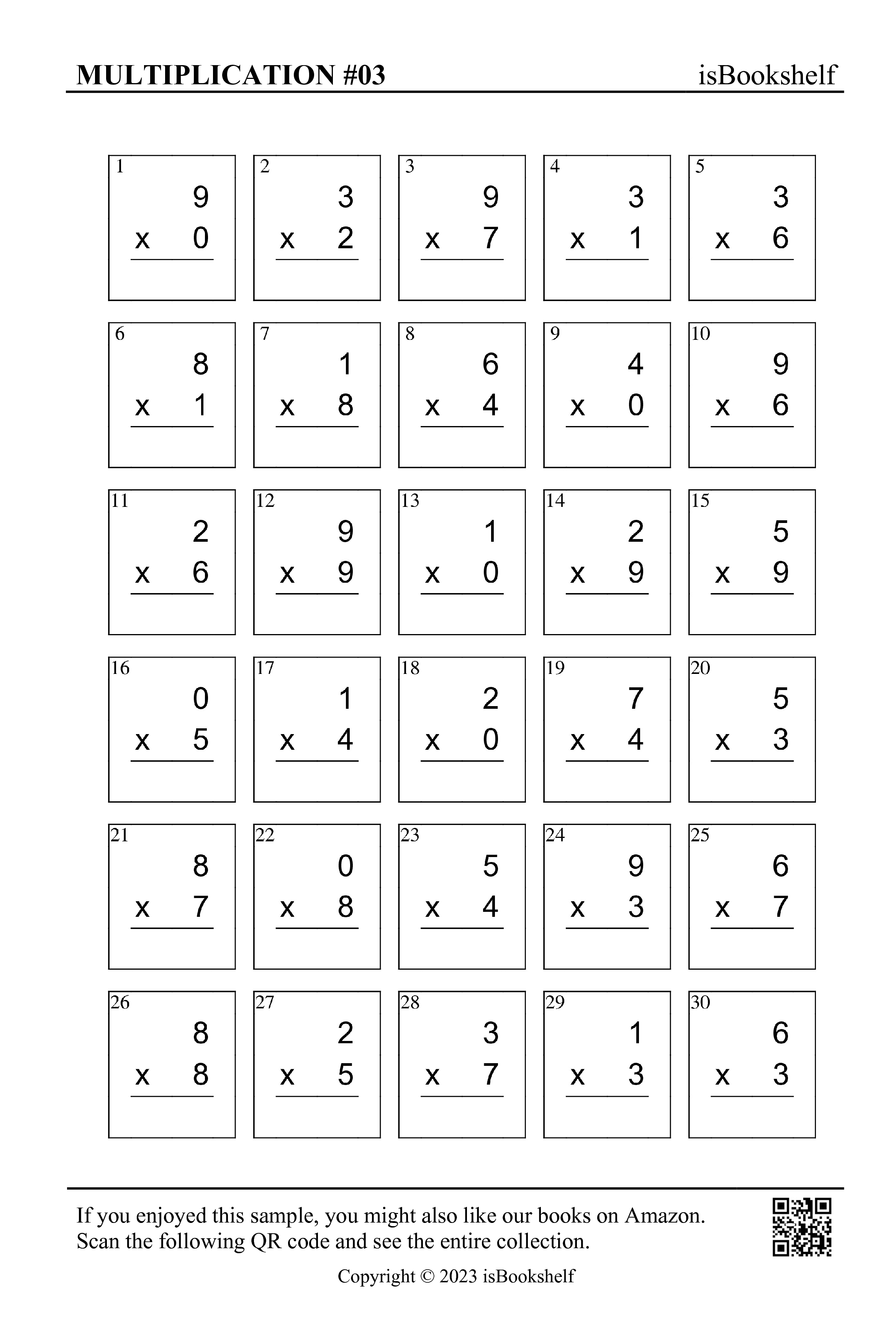 30 One Digit Multiplication Worksheets Free